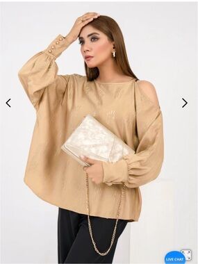 Limelight Tan Cold-Shoulder Balloon Sleeve Top